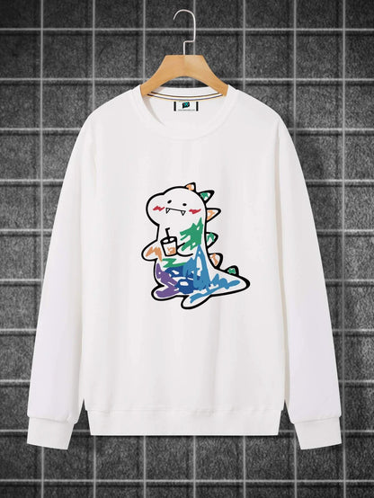 SXV  'Cartoon Dianousure’ Printed Cool Aesthetic Drop Shoulder Oversized Sweatshirt