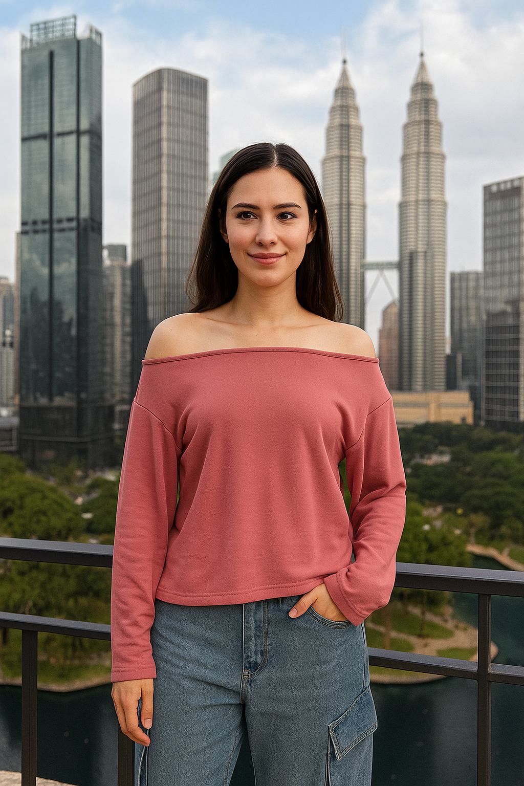 SXV off shoulder pink full sleeves top