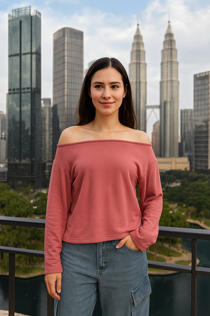 SXV off shoulder pink full sleeves top