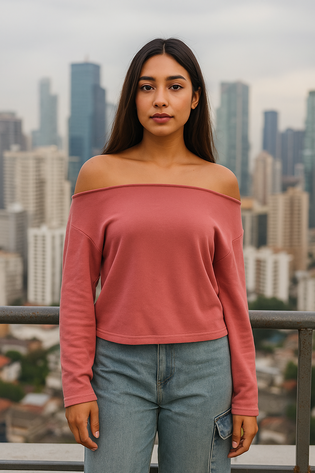 SXV off shoulder pink full sleeves top