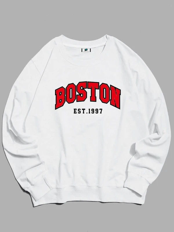 SXV  'BOSTON’ Printed Cool Aesthetic Drop Shoulder Oversized Sweatshirt