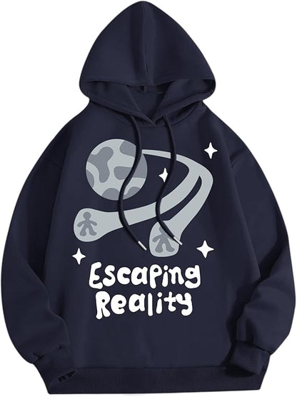 SXV  'escaping reality’ Printed Cool Aesthetic Sweatshirt Hoodie