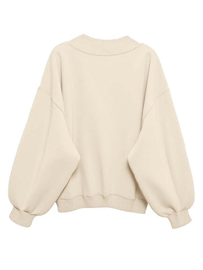 SXV CALIFORNIA Printed V neck Letter Graphic Drop Shoulder Beige Baggy Oversized Sweatshirt