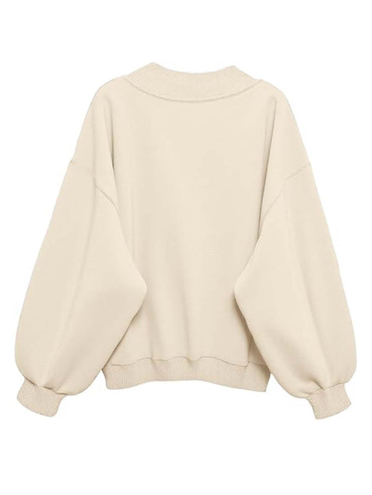 SXV CALIFORNIA Printed V neck Letter Graphic Drop Shoulder Beige Baggy Oversized Sweatshirt