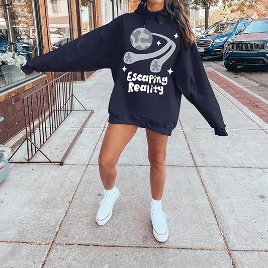SXV  'escaping reality’ Printed Cool Aesthetic Sweatshirt Hoodie