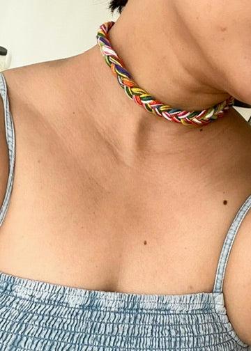 Handmade thread choker adjustable length necklace multicolor