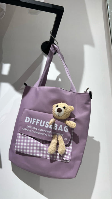 SXV "Diffusebag" canvas korean kawaii tote bag with attached teddy.