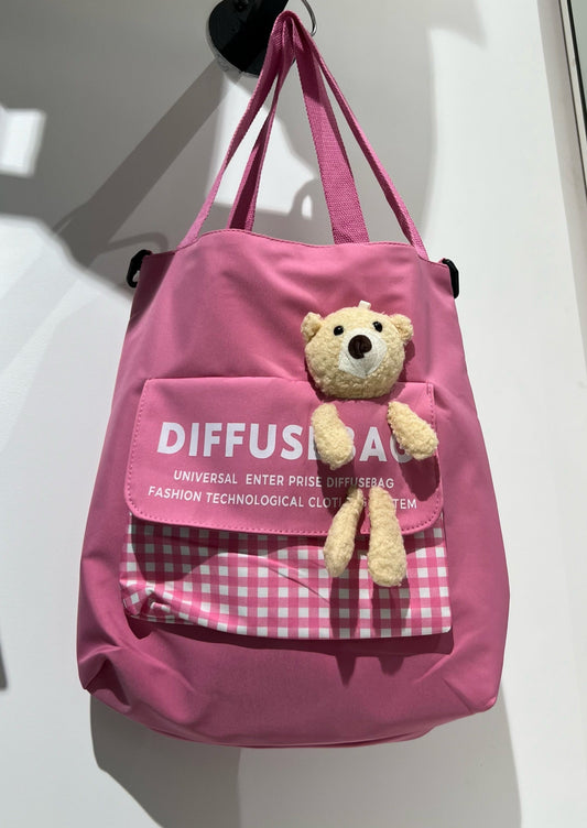 SXV "Diffusebag" canvas korean kawaii tote bag with attached teddy.