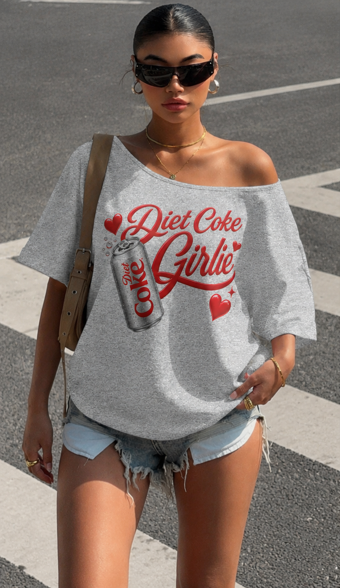 SXV Deit coke girl Oversized Off Shoulder Graphic Tee With Distressed Slogan Print