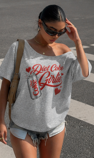 SXV Deit coke girl Oversized Off Shoulder Graphic Tee With Distressed Slogan Print