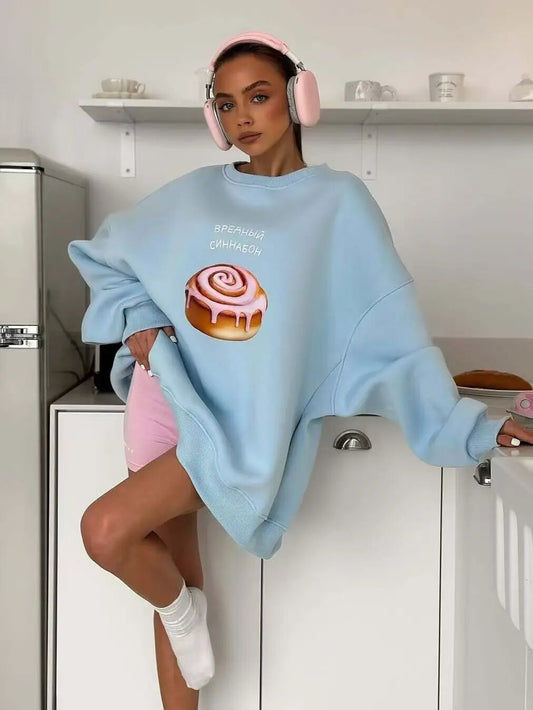 SXV 'Swiss Roll’ Printed Cool Aesthetic Drop Shoulder Oversized Baggy Sweatshirt