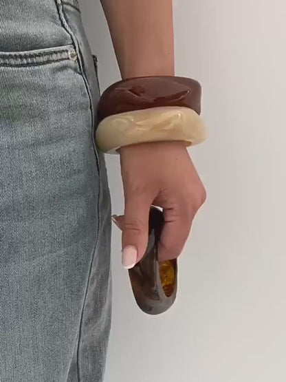 Vintage Large Brown Asymmetric Acrylic Resin Chunky Bangles For Women (set of 3) LIMITED STOCK FREE BANGLES on order above Rs.3000/-