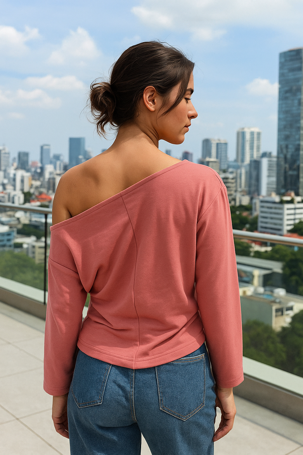 SXV off shoulder pink full sleeves top