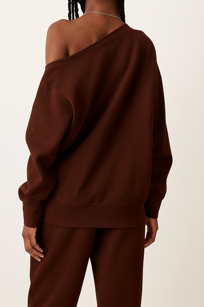 SXV more espresso less depresso Print,Women's Loose Fit&Long Length Asymmetrical Neck Pullover Sweatshirt