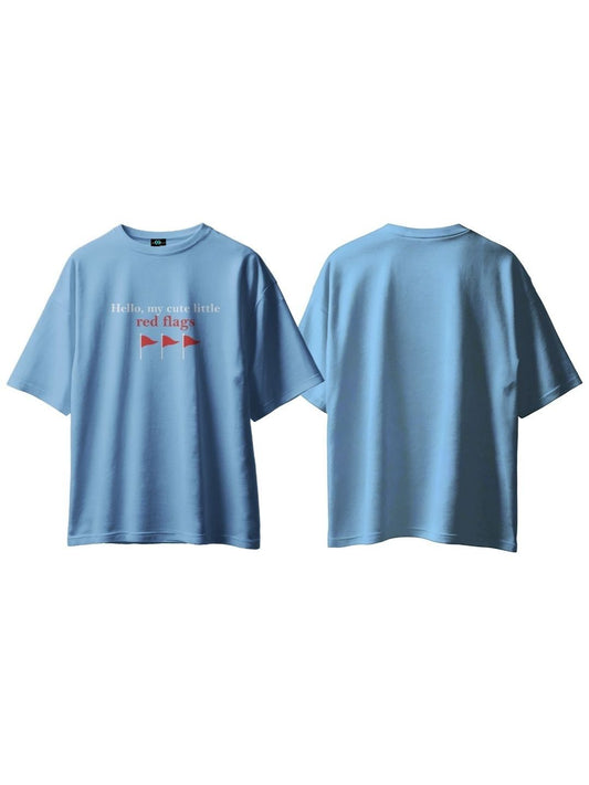 SXV 'Hello my cute little Red flags’ Printed Cool Aesthetic Oversized Baggy T-shirt