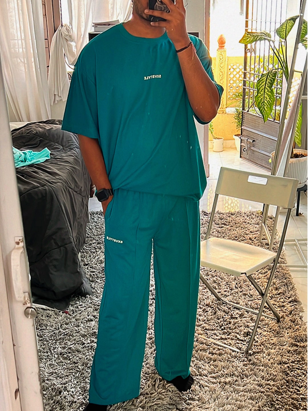SXV Basic COORDS set  Tealgreen Oversized Tshirt And Trouser Combo   SXVSTYLE