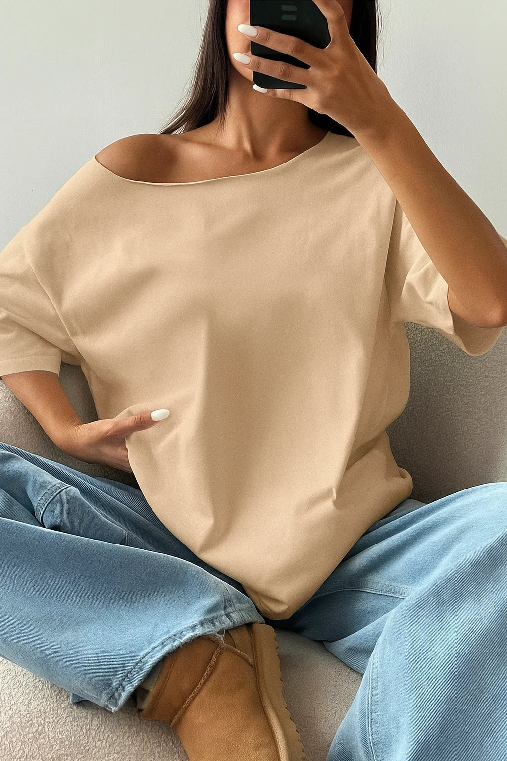 SXV plain off shoulder beige top