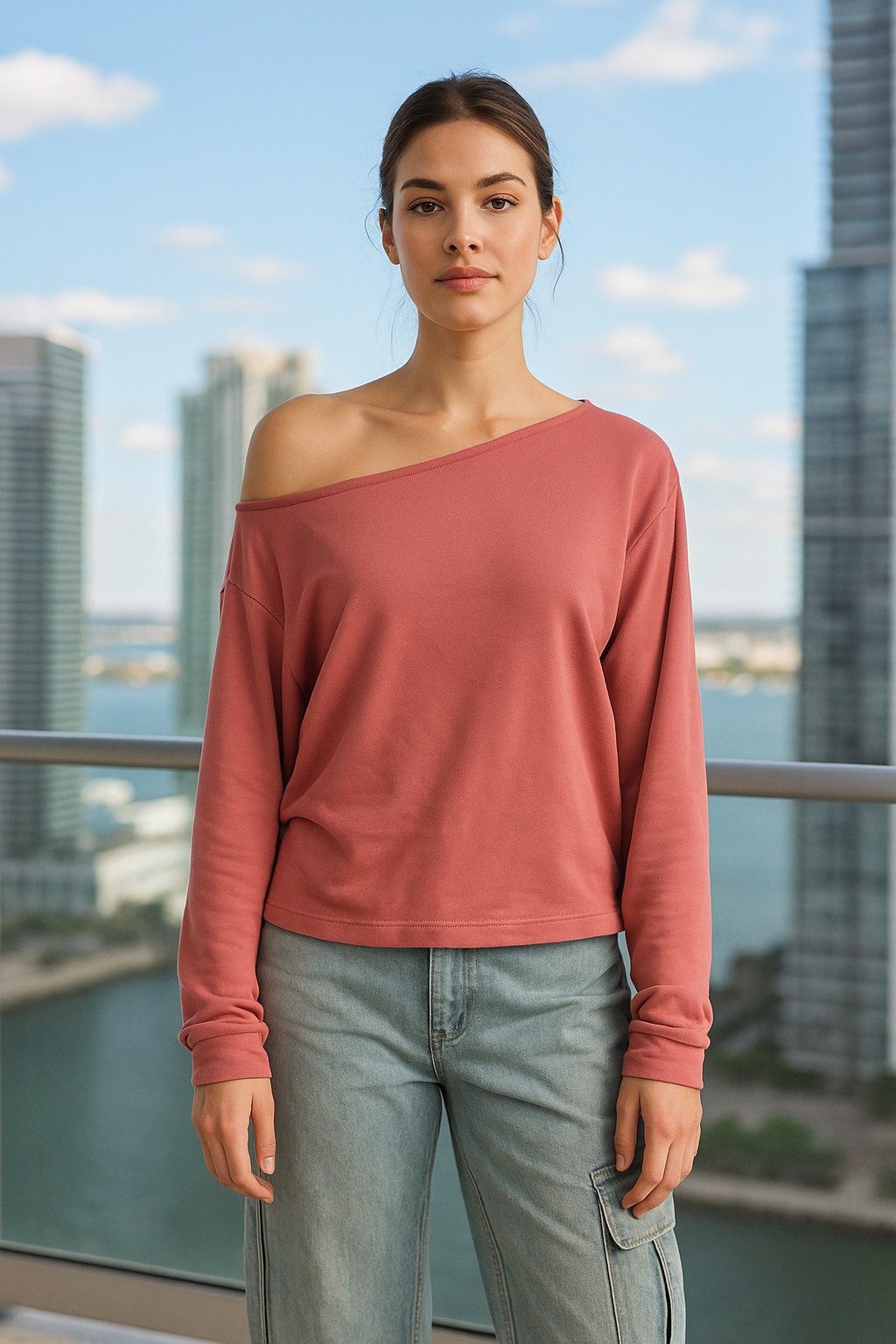 SXV off shoulder pink full sleeves top