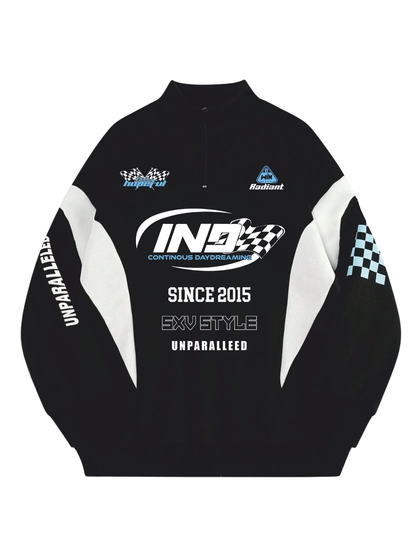 SXV Streetwear Going Out Sportswear Athleisure Back To School Casual Color-Blocked Letter Print Long Sleeve Black Sweatshirt