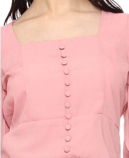 SXV Solid Dusty Pink Cuffed Sleeves Crop Top