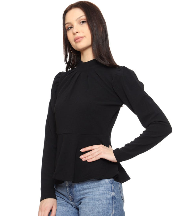 SXV Solid Black High Neck Peplum Top