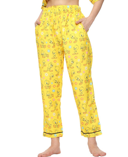 SXV Women's Rayon Printed Night Suit Pyjama Set : Tweety