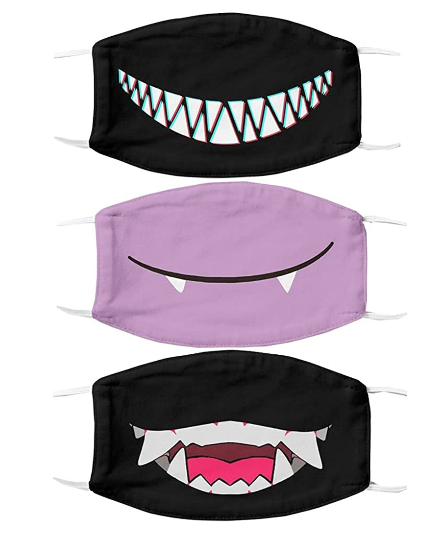 SXV Beautiful Smile with Sharp Demon Teeth_ Mask Printed unisex cotton Face mask For Face (Pack of 3)