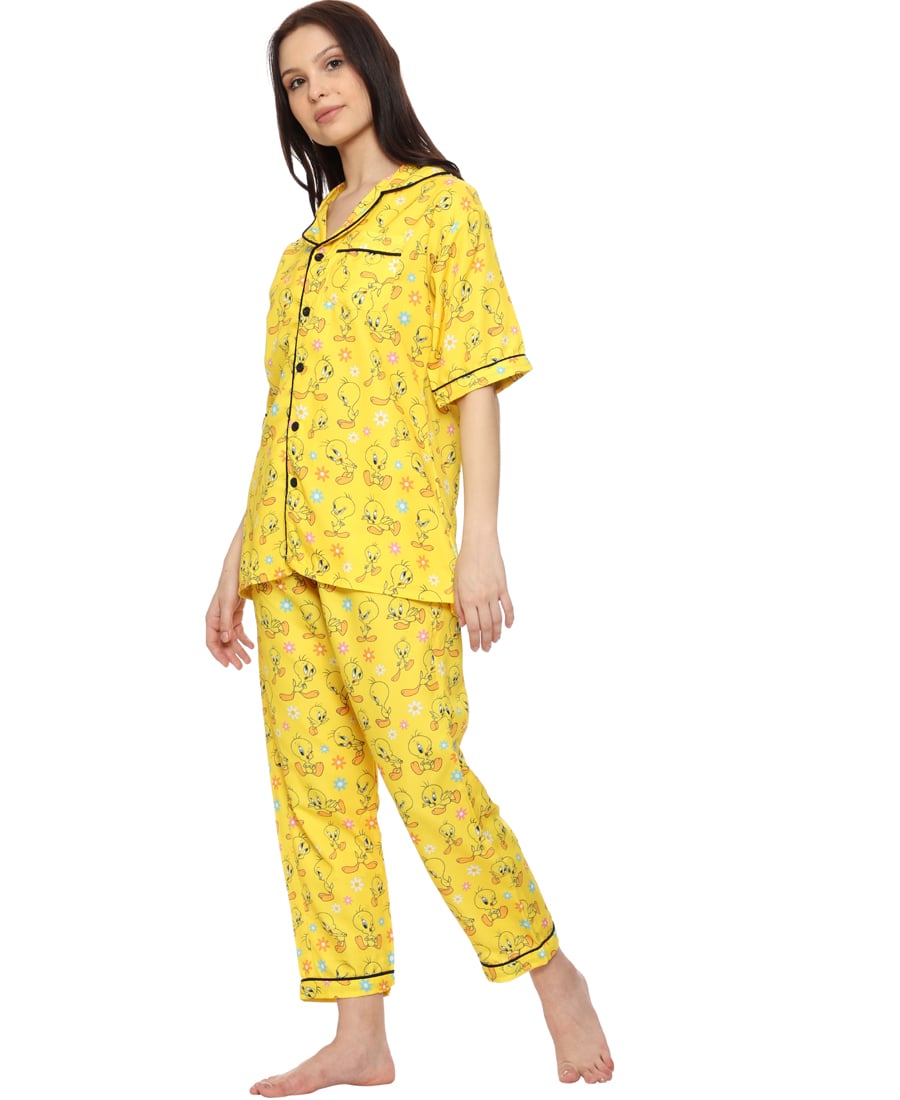 SXV Women's Rayon Printed Night Suit Pyjama Set : Tweety