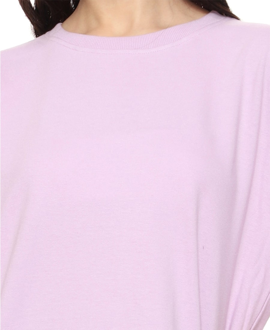 SXV Solid Purple Pullover Round Neck Half Sleeve Oversized Tshirt