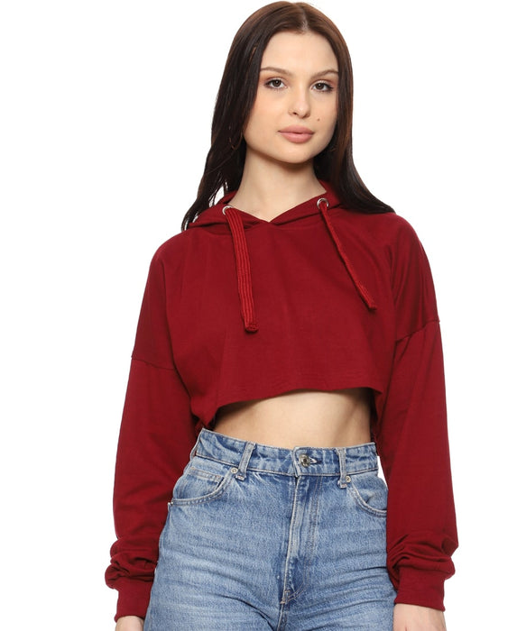 SXV Solid Plain Cropped Hoodie