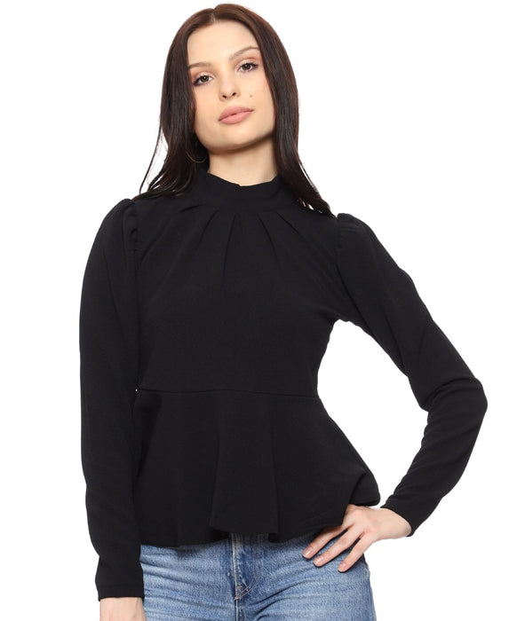 SXV Solid Black High Neck Peplum Top