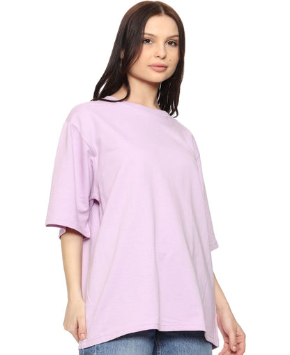 SXV Solid Purple Pullover Round Neck Half Sleeve Oversized Tshirt