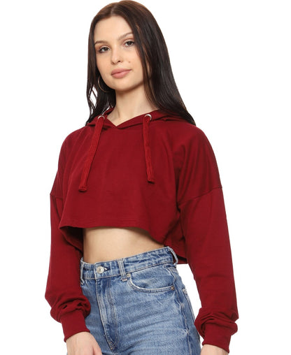 SXV Solid Plain Cropped Hoodie