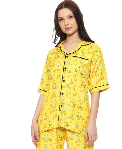 SXV Women's Rayon Printed Night Suit Pyjama Set : Tweety