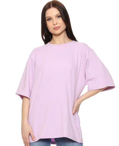 SXV Solid Purple Pullover Round Neck Half Sleeve Oversized Tshirt