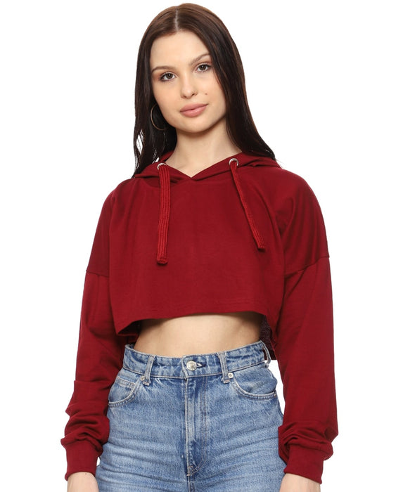 SXV Solid Plain Cropped Hoodie