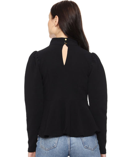 SXV Solid Black High Neck Peplum Top