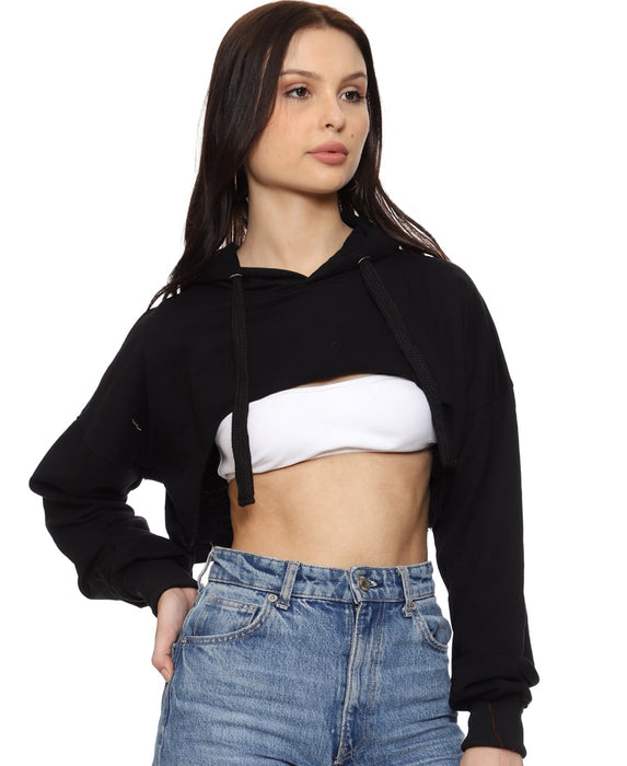SXV Solid Plain Ultra Cropped Bustcut Hoodie