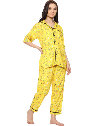 SXV Women's Rayon Printed Night Suit Pyjama Set : Tweety