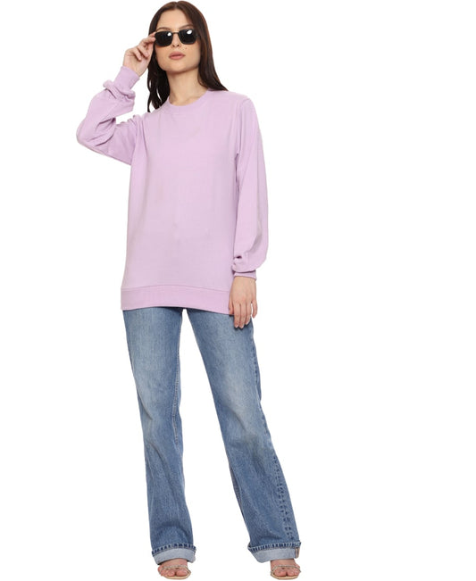 SXV Solid Purple Pullover Round Neck Sweatshirt