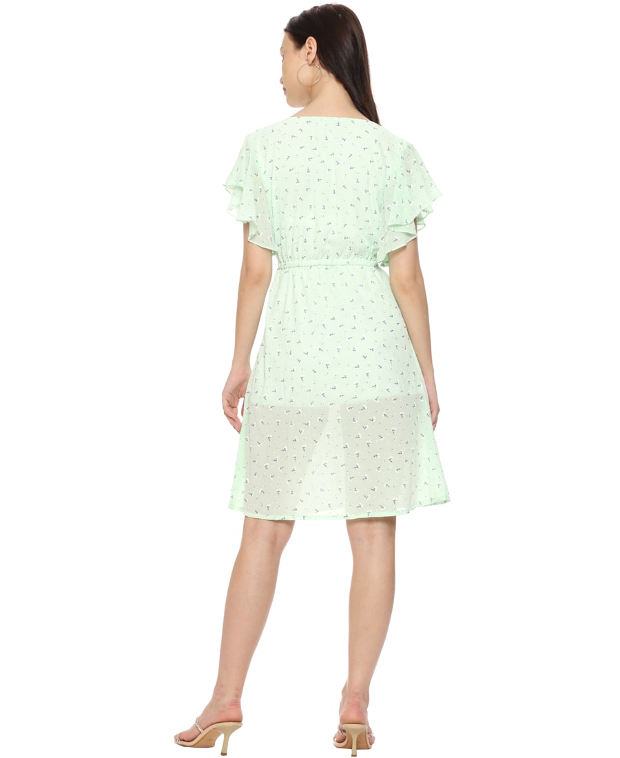 SXV Pastel Green Floral Printed Fit and Flare Dress