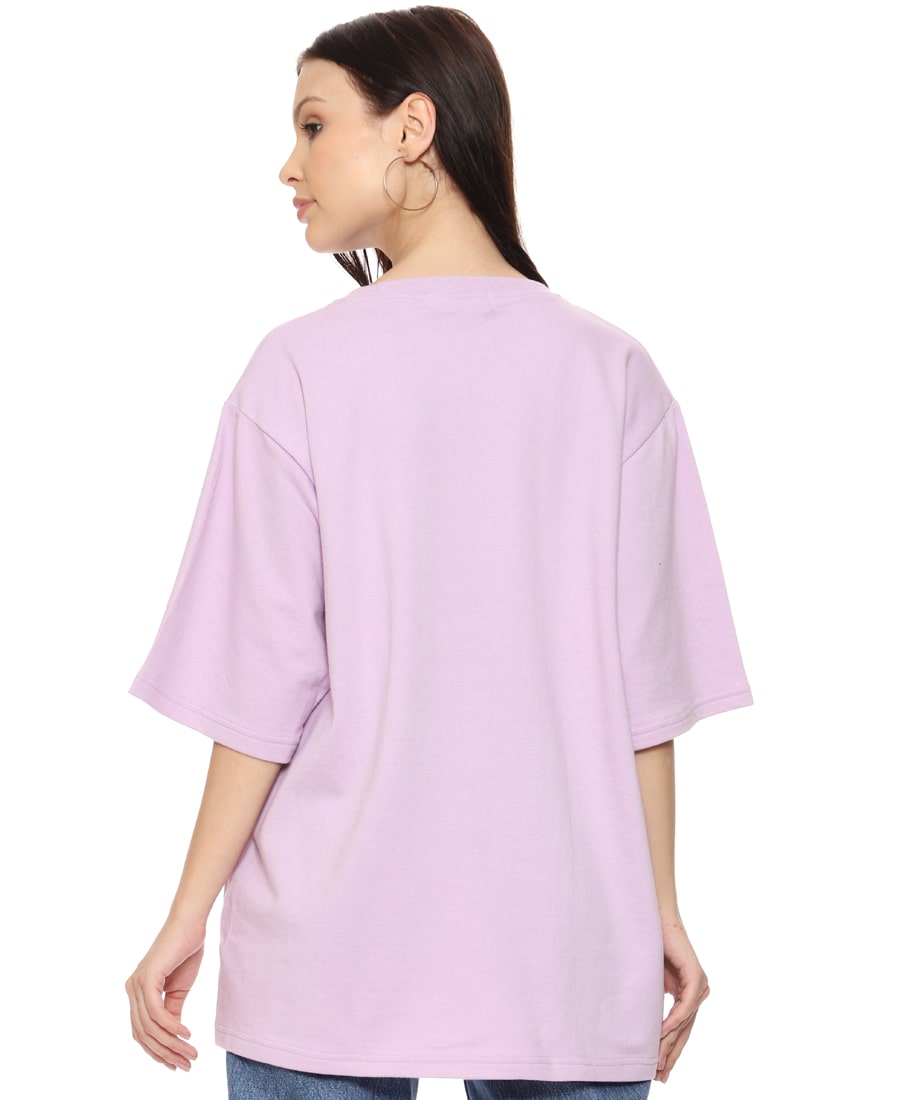 SXV Solid Purple Pullover Round Neck Half Sleeve Oversized Tshirt