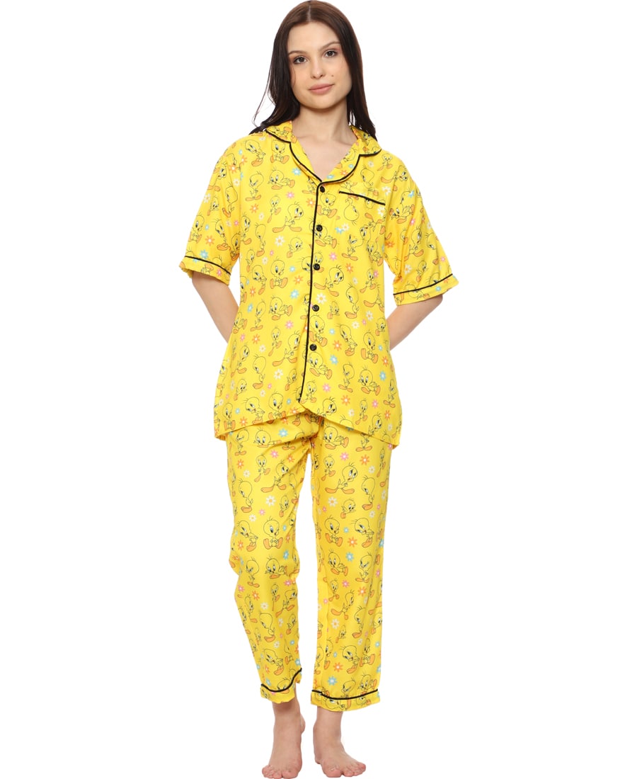 SXV Women's Rayon Printed Night Suit Pyjama Set : Tweety