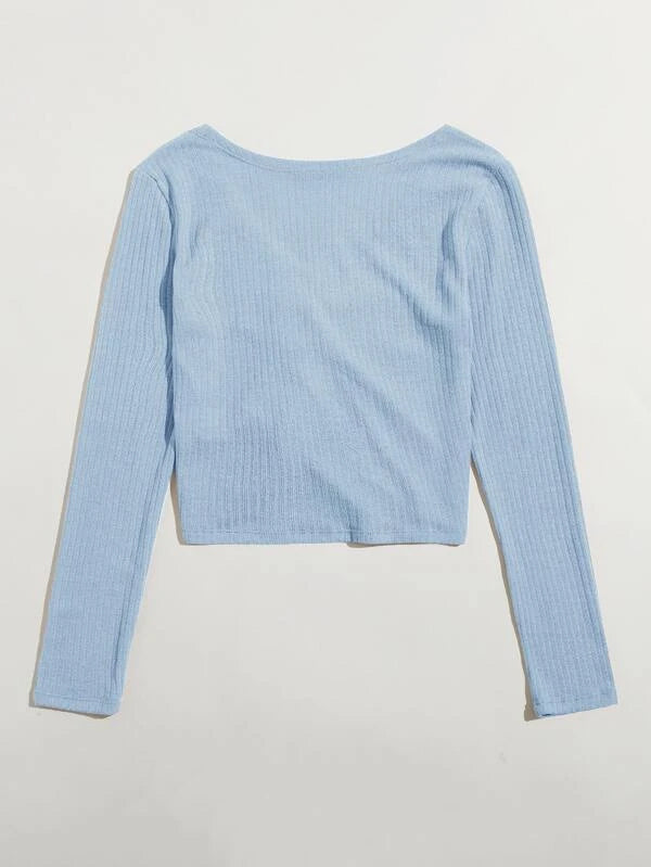 SXV Front Drawstring Rib Knit Top