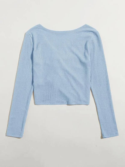 SXV Front Drawstring Rib Knit Top