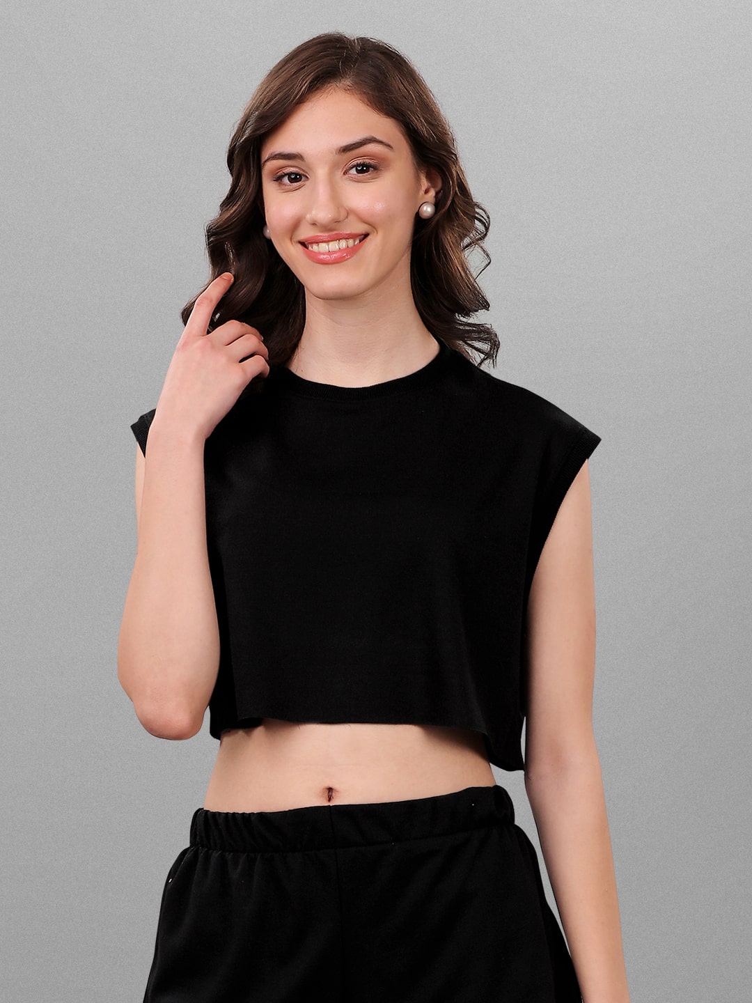 SXV Solid Black Sleeveless Crop Top