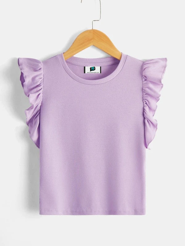 SXV Girls Ruffle Trim Sleeve Rib-knit Tee