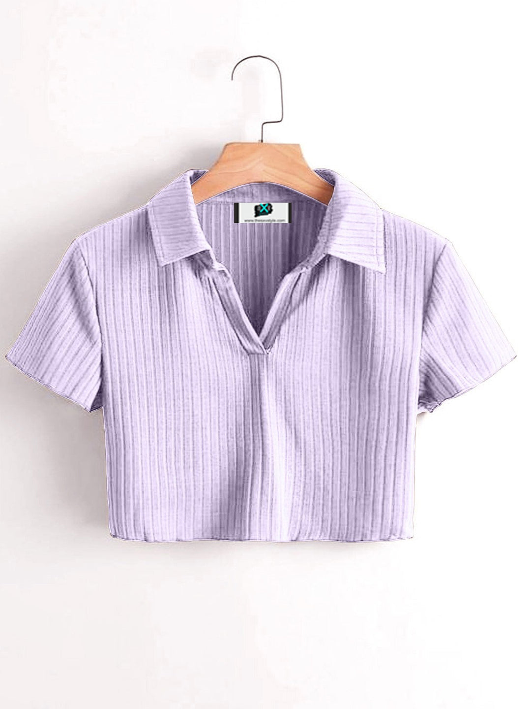 SXV  lavender Ribbed Polo collar  Crop t-shirt