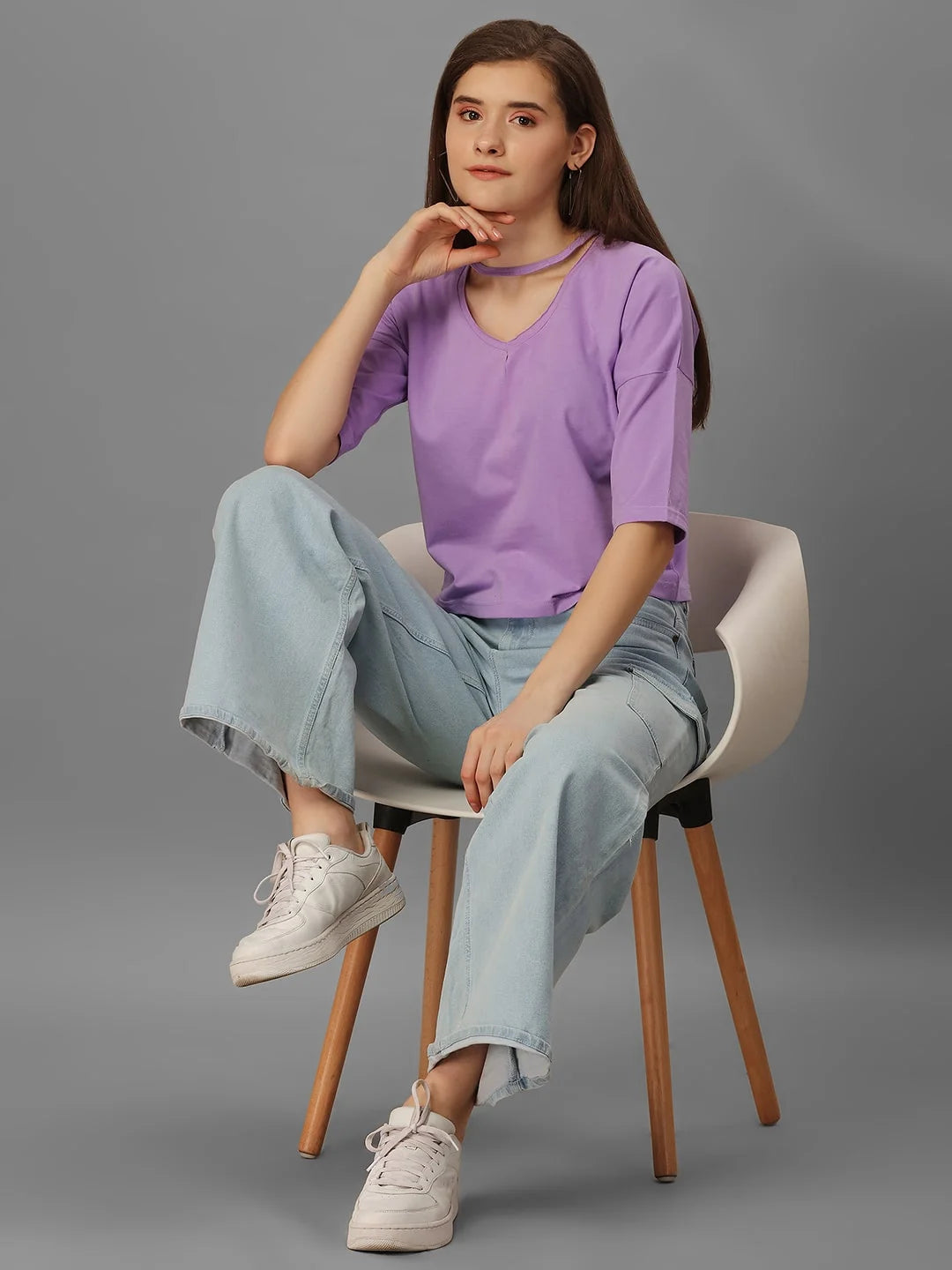 SXV Solid Lavender v cut neck Boxy Top