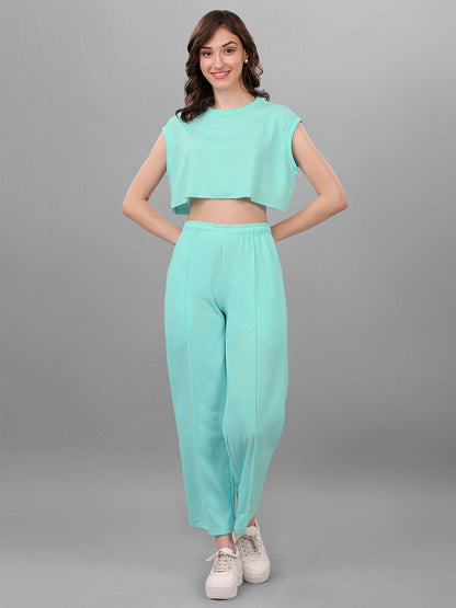 SXV Solid Mint Green Sleeveless Crop Top